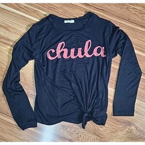 Occasion Girls Size Large Chula Shirt Black Long Sleeve Red Cursive Sassy‎ Chica